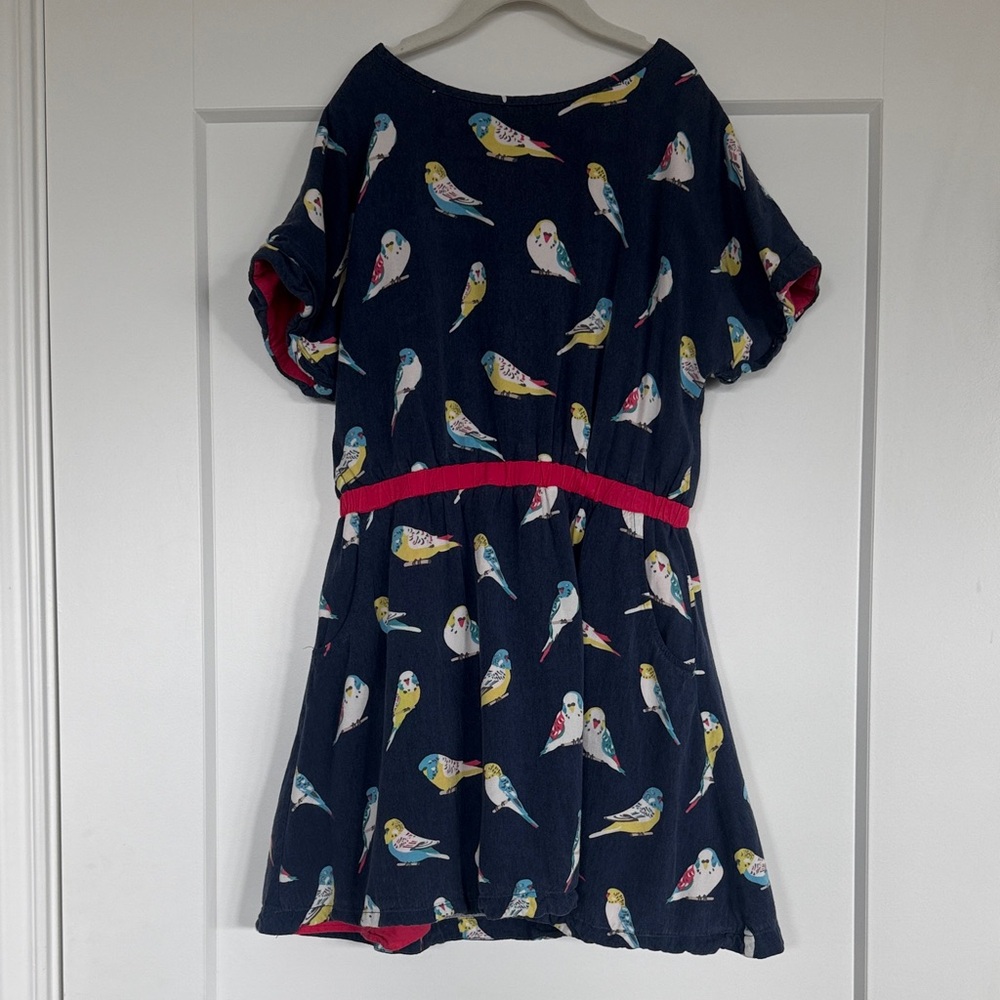 Johnnie B by Boden Navy Blue Girls Size 11-12 Dress with Parakeet Bird Print